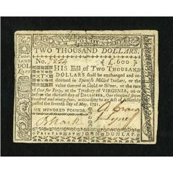 Virginia May 7, 1781 $2000 Extremely Fine.