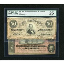 T66 $50 1864 and a T67 $20 1864