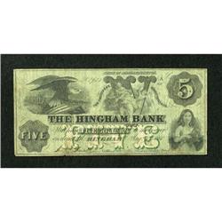 Hingham, MA- Hingham Bank $5 Aug. 1, 1860