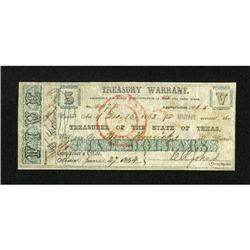 Austin, TX- Treasury Warrant $5 June 27, 1864