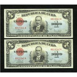 Cuba 1 Peso 1938 Two Consecutive Examples Pick