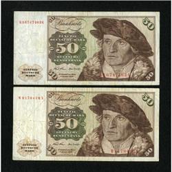 Germany 50 Marks 1970 Pick 33a Two Examples