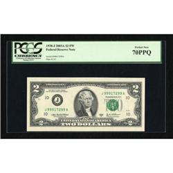 Fr. 1938-J $2 2003A Federal Reserve Note. PCGS