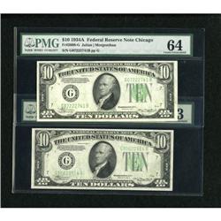 Fr. 2006-G $10 1934A Federal Reserve Notes. Two