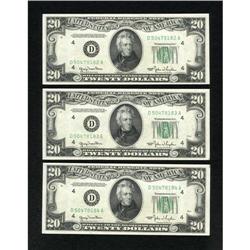 Fr. 2059-D $20 1950 Federal Reserve Notes. Three