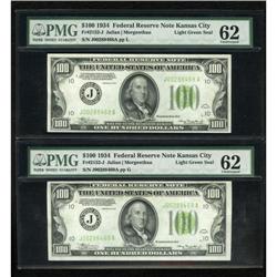 Fr. 2152-J $100 1934 Federal Reserve Notes. Two
