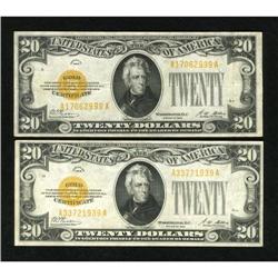Fr. 2402 $20 1928 Gold Certificates. Two