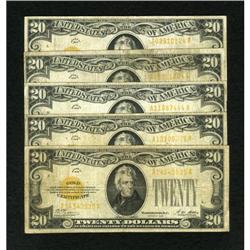 Fr. 2402 $20 1928 Gold Certificates. Five