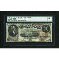 Fr. 52 $2 1880 Legal Tender PMG Fine 12.