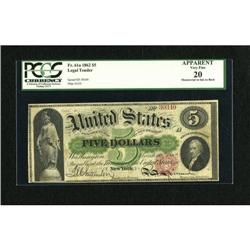 Fr. 61a $5 1862 Legal Tender PCGS Apparent Very