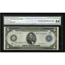 Fr. 847a $5 1914 Federal Reserve Note CGA Choice