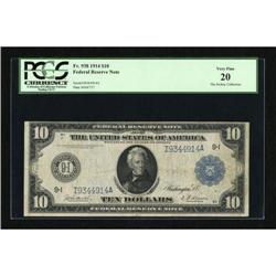 Fr. 938 $10 1914 Federal Reserve Note PCGS Very