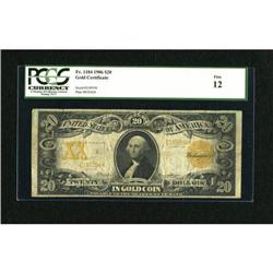 Fr. 1184 $20 1906 Gold Certificate PCGS Fine 12.