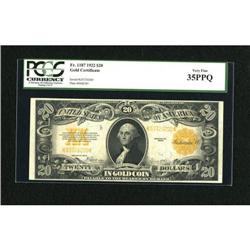 Fr. 1187 $20 1922 Gold Certificate PCGS Very