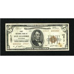 San Leandro, CA - $5 1929 Ty. 2 The First NB Ch.