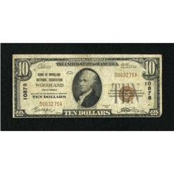 Woodland, CA - $10 1929 Ty. 1 Bank of Woodland