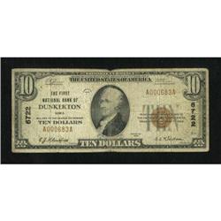 Dunkerton, IA - $10 1929 Ty. 1 The First NB Ch.