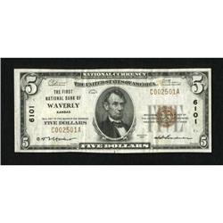 Waverly, KS - $5 1929 Ty. 1 The First NB Ch. #