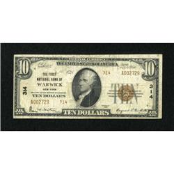 Warwick, NY - $10 1929 Ty. 2 The First NB Ch. #