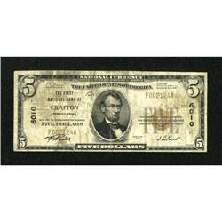 Crafton, PA - $5 1929 Ty. 1 The First NB Ch. #