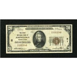Johnstown, PA - $20 1929 Ty. 1 The First NB Ch.