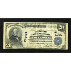 Pottstown, PA - $20 1902 Plain Back Fr. 654 The