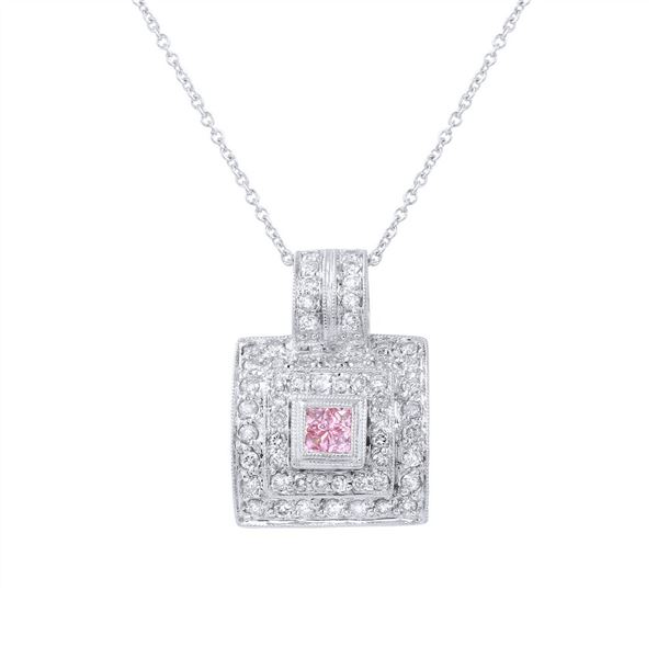Natural 0.67 CTW Pink Sapphire & Diamond Necklace 18K White Gold - REF-82F8M