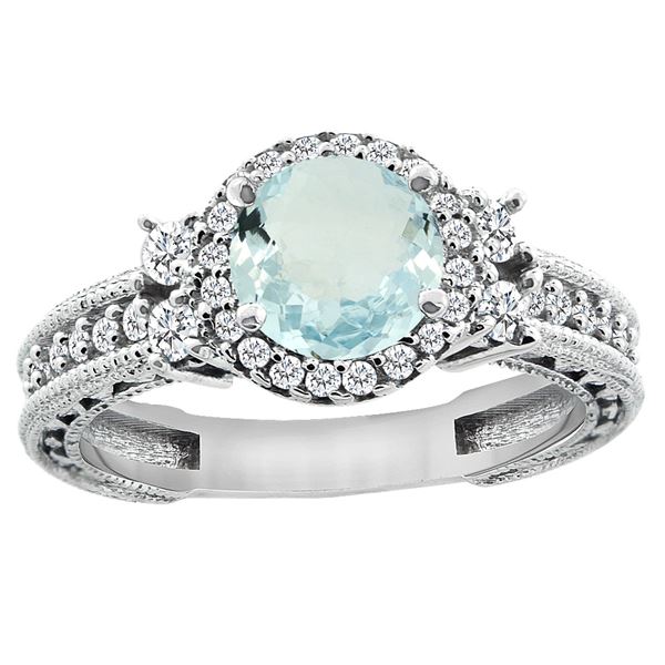 1.46 CTW Aquamarine & Diamond Ring 14K White Gold - REF-76K9W