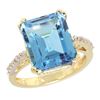 Image 1 : 5.52 CTW Swiss Blue Topaz & Diamond Ring 10K Yellow Gold - REF-46M3A