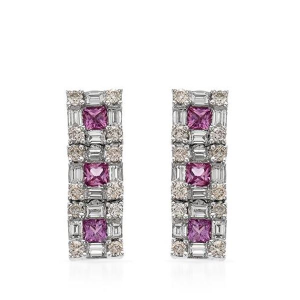 Natural 3.43 CTW Pink Sapphire & Baguette Earring 14K White Gold - REF-234F2M