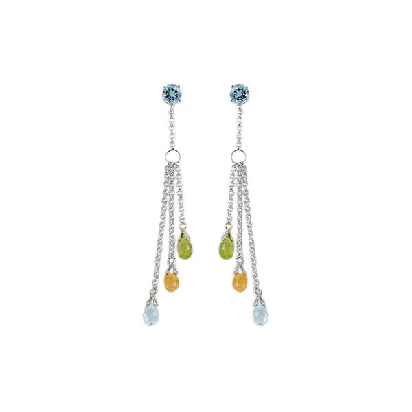 Genuine 5.75 ctw Blue Topaz Earrings 14KT White Gold - REF-45Z2N