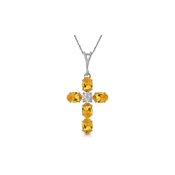 Genuine 1.88 ctw Citrine & Diamond Necklace 14KT White Gold - REF-39Z8N