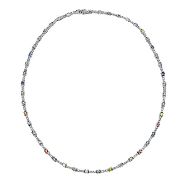 Natural 6 CTW Multi-Sapphire & Diamond Necklace 14K White Gold - REF-278T3X