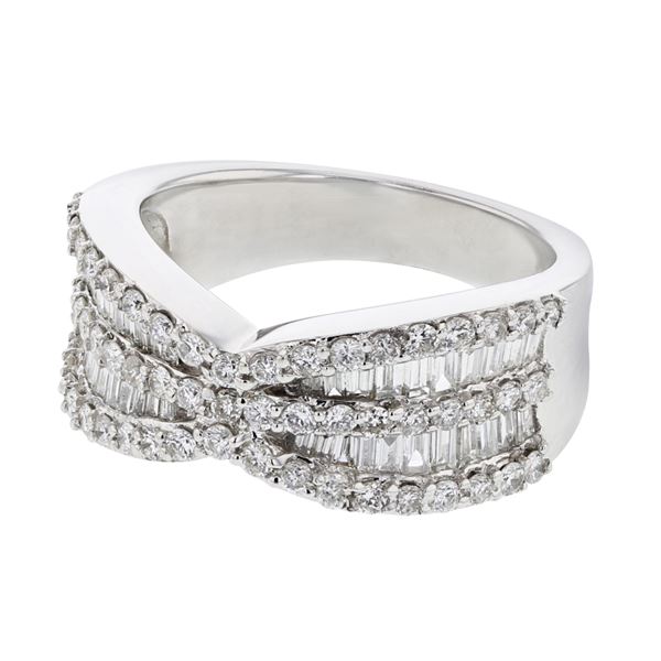 Natural 1.39 CTW Baguette & Diamond Ring 18K White Gold - REF-236F7M