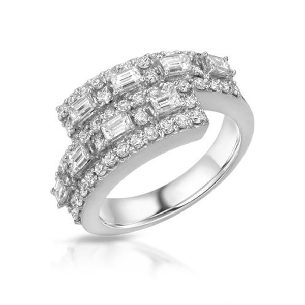 Natural 1.76 CTW Diamond & Baguette Ring 18K White Gold - REF-285T3X