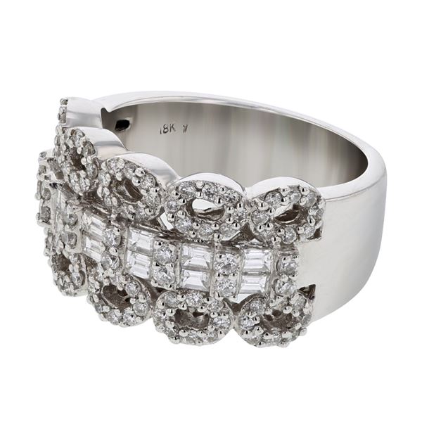 Natural 1.16 CTW Diamond & Baguette Ring 18K White Gold - REF-216F9M