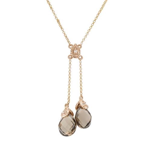 Natural 5.13 CTW Smoky Topaz & Diamond Necklace 14K Rose Gold - REF-32K4R