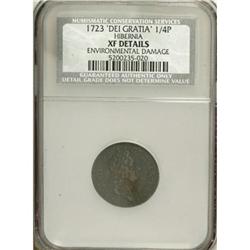 1723 FARTH Hibernia Farthing, DEI GRATIA XF40 CSN