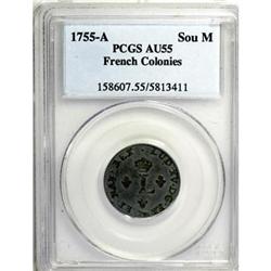 1755-A SOU M French Colonies Sou Marque AU55 PCGS