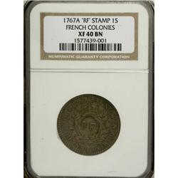 1767-A 9DEN French Colonies Copper Sou XF40 NGC