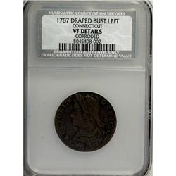 1787 COPPER Connecticut Copper, Draped Bust Left VF20