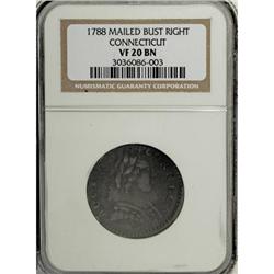 1788 COPPER Connecticut Copper, Mailed Bust Right VF20