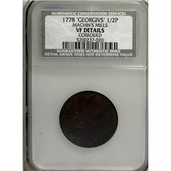 1778 1/2P Machin's Mills Halfpenny VF20 CSN