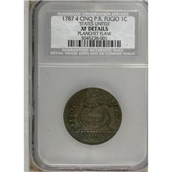 1787 1C Fugio Cent, STATES UNITED, Cinquefoils XF40 CS