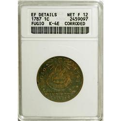 1787 1C Fugio Cent, Club Rays, Rounded Ends F12 ANACS