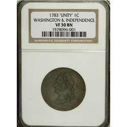 1783 1C Washington Unity States Cent VF30 NGC