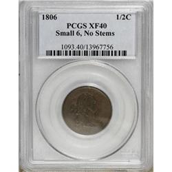 1806 1/2 C Small 6, No Stems XF40 PCGS