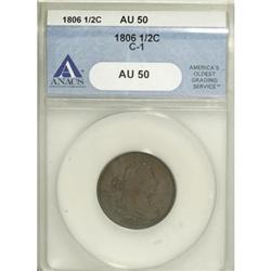 1806 1/2 C Small 6, No Stems AU50 ANACS