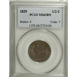 1829 1/2 C Brown MS63 PCGS