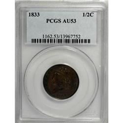 1833 1/2 C AU53 PCGS
